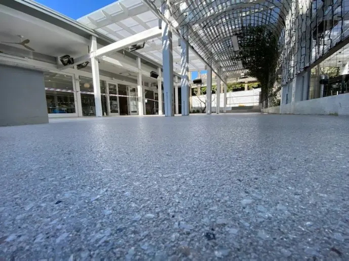 Outdoor Patio with Hyper Flake Sandstone on Pipeline