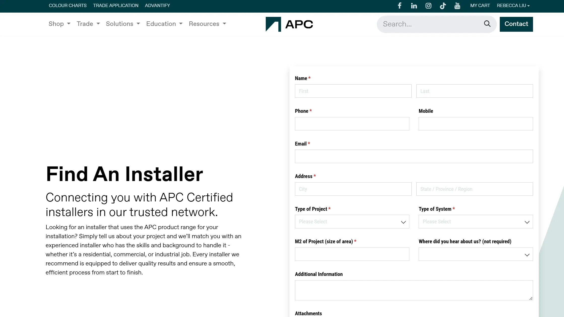 APC Find an Installer Web Form