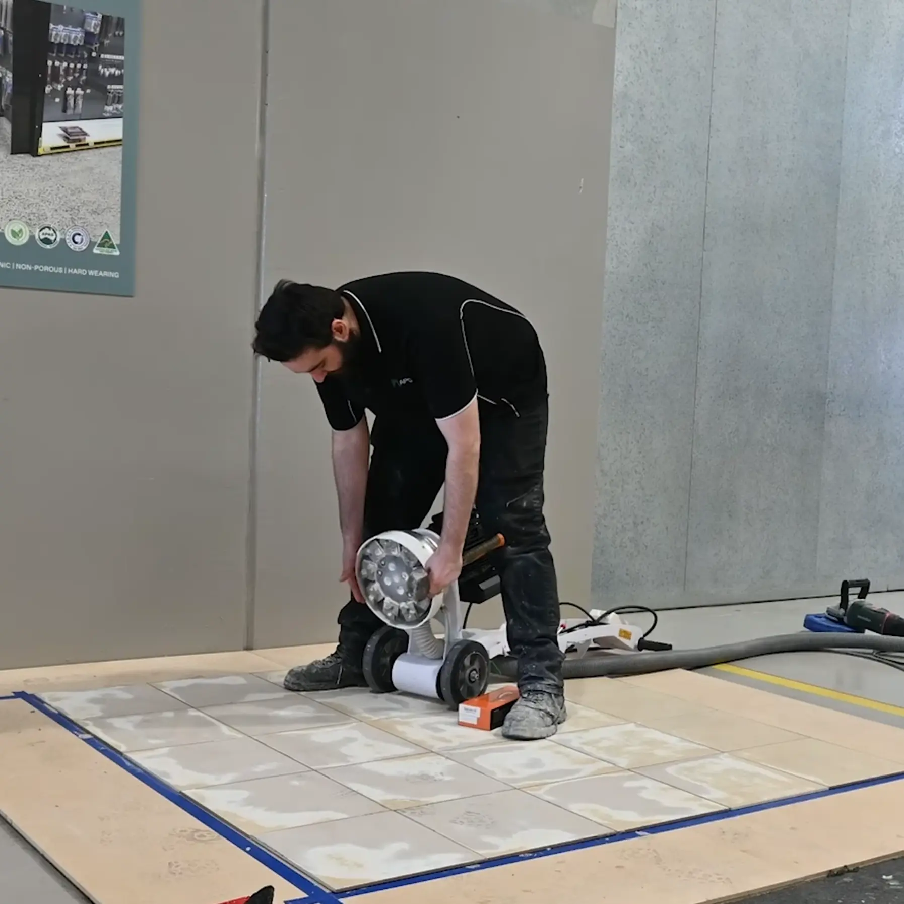 Grinding when applying epoxy over tiles.