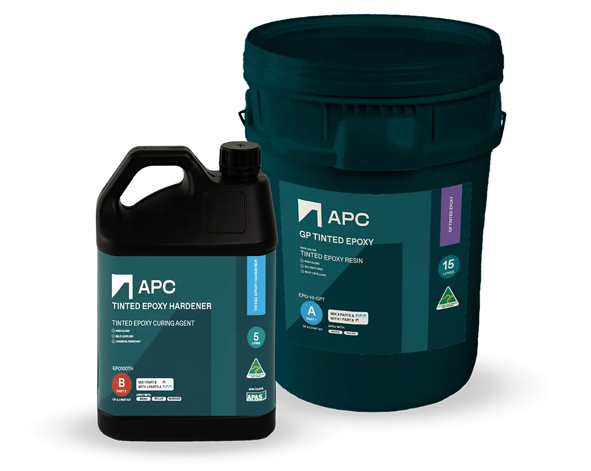 EPO-HI GP Tinted Epoxy Kit in two large plastic containers, one black and one dark teal.