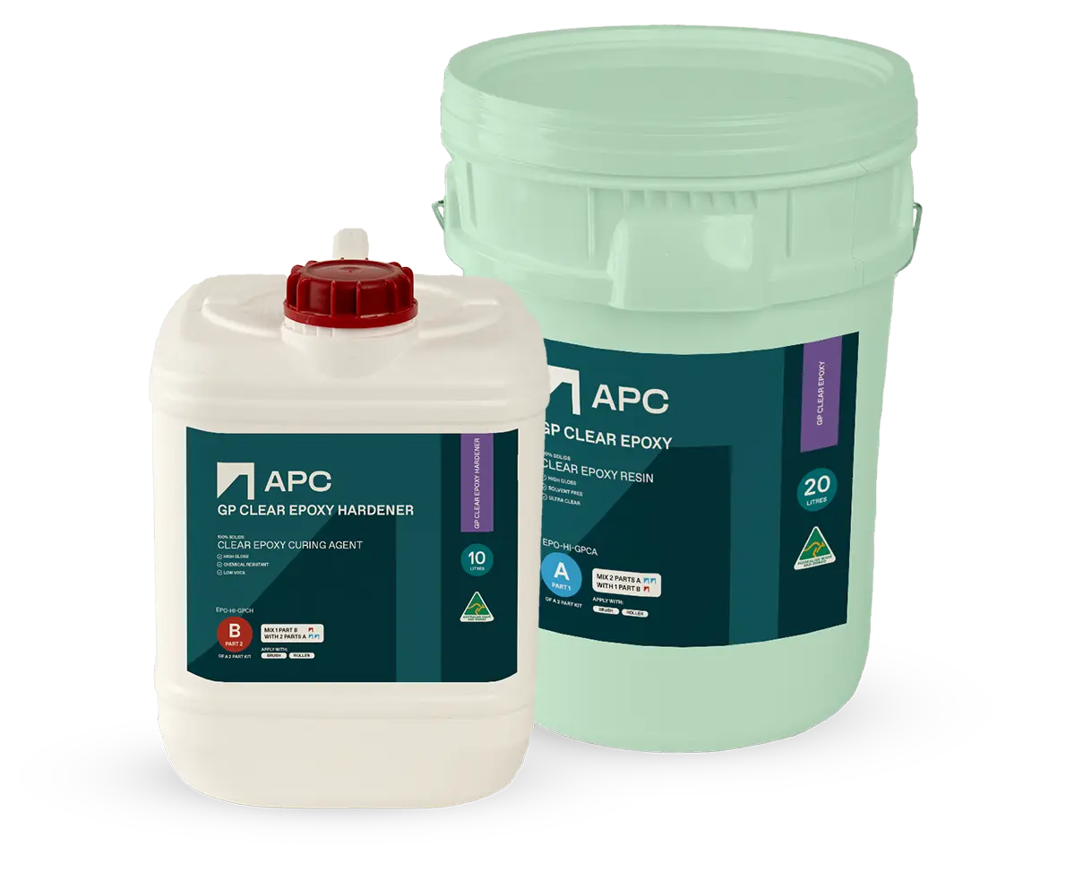 EPO-HI GP Clear Epoxy Kit in two large plastic containers, one white and one light green