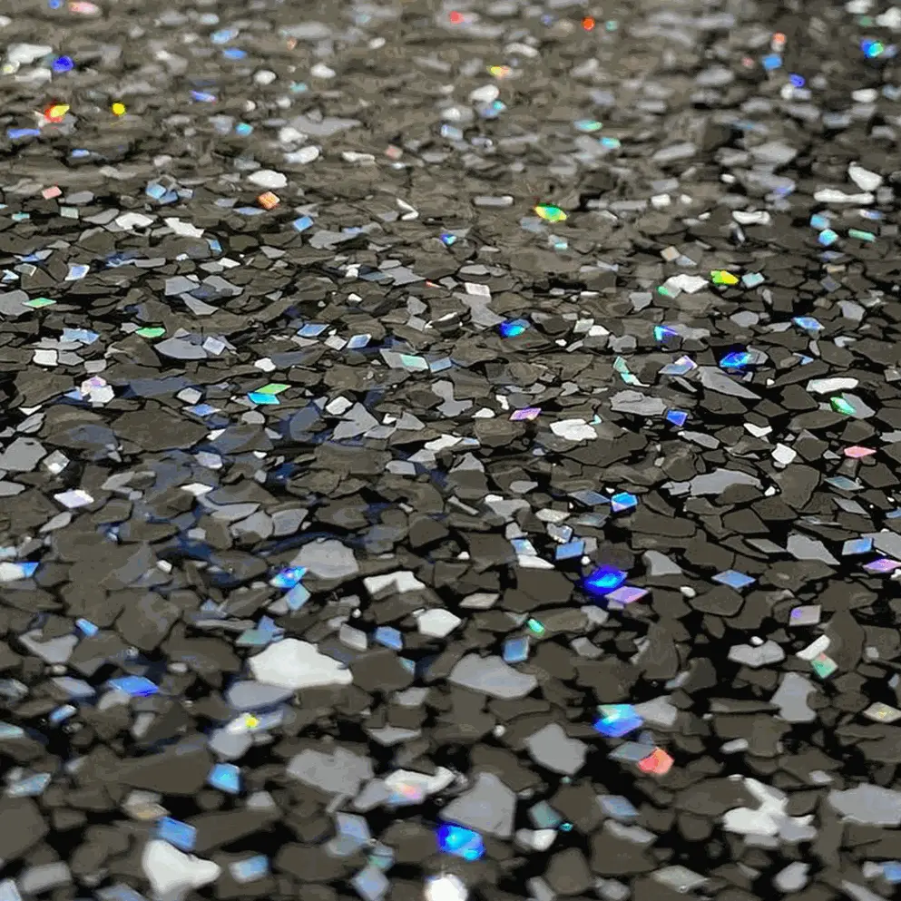 Ultra Flake Carbon Black on N61 Black + Silver Diamond Holographic Glitter