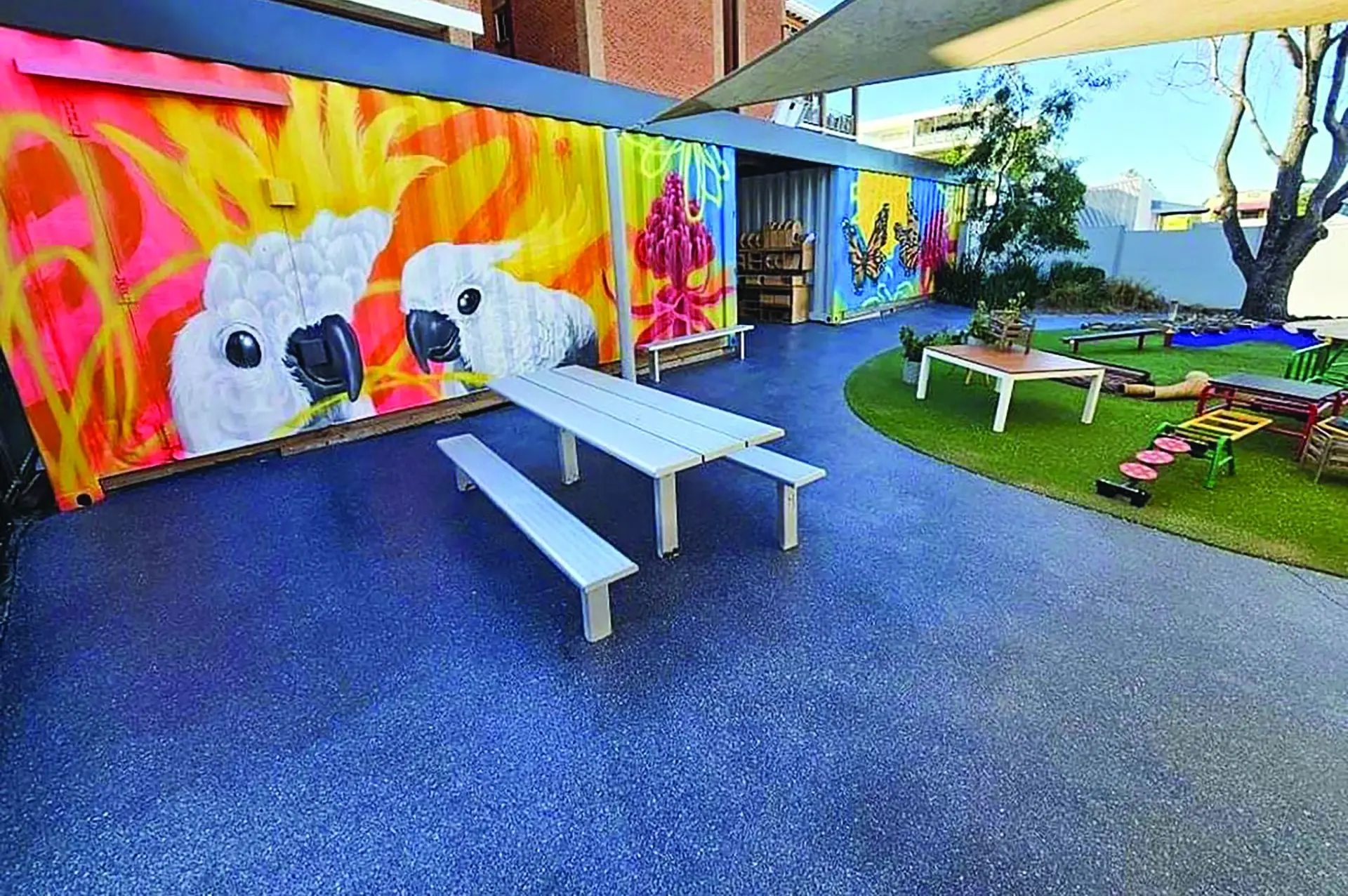 A school playground with Hyper Flake Basalt on Dark Grey