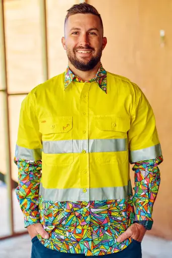 TradeMutt Men's Bonza Yellow Day/Night Hi Vis 2.0 Full Button Work Shirt